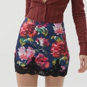 Urban Outfitters Satin Floral Lace Trim Mini Skirt